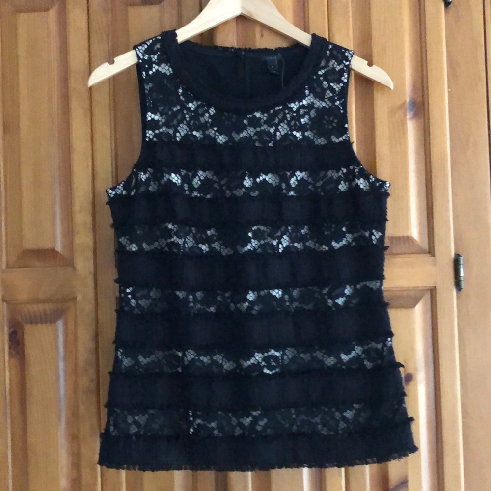 J. Crew NWT lace front tank w/ beige lining. Solid black back w/ keyhole close